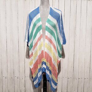 NEW No Boundaries S M Cardigan Kimono White Stripe Boho Cottage Coastal Resort